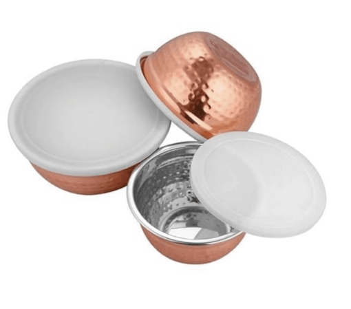 Shri & Sam Fresco Copper Coating Hammered Shape 3 PCS Air Tight Storage Container/Bowls Set for Dry Foods (Size : 14cm - 850ml, 16cm - 1150ml, 18cm - 1550ml) - Image 2